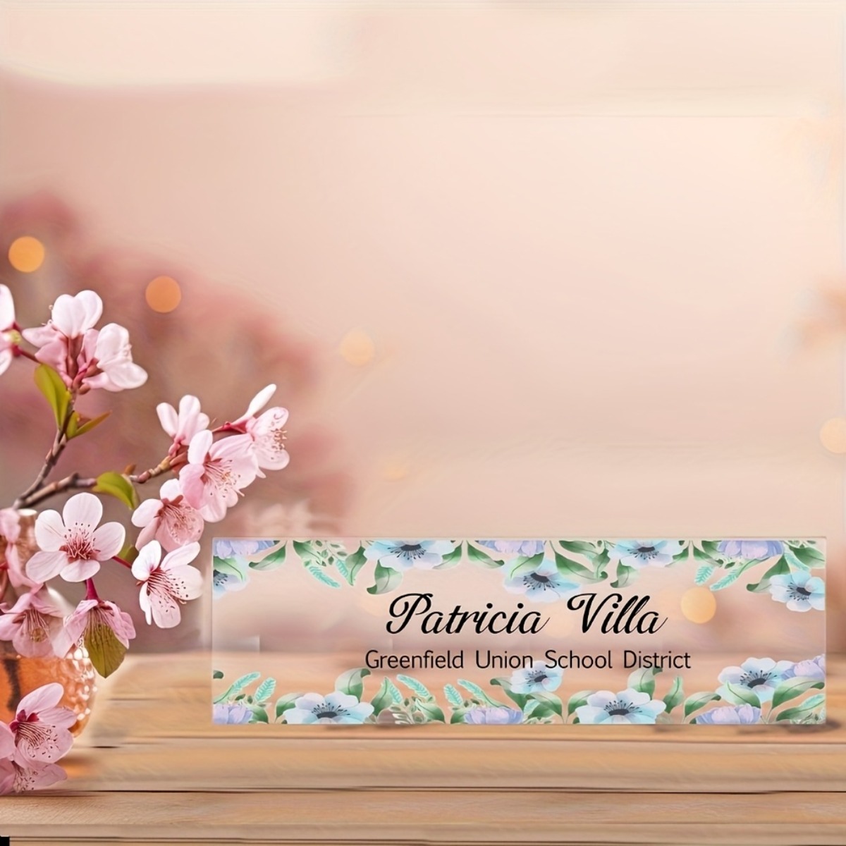 Desk Name Plate - [2D Flat] Floral Pattern Acrylic Desk